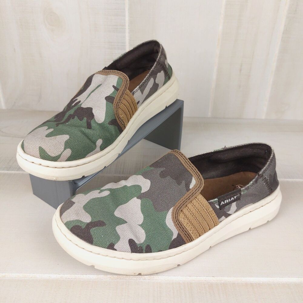 Ariat Loafers Camo Ryder Canvas Casual Slip On Shoes Women's 5.5B Green Tan